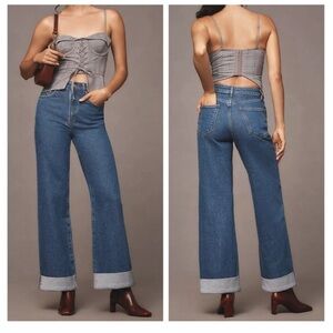 Anthropologie Pilcro The Austyn Wide Leg Cuffed Jeans 28 Blue